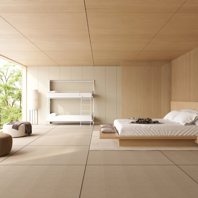 Residencias: Habitación con litera abatible AXYS de Sellex y zona de descanso